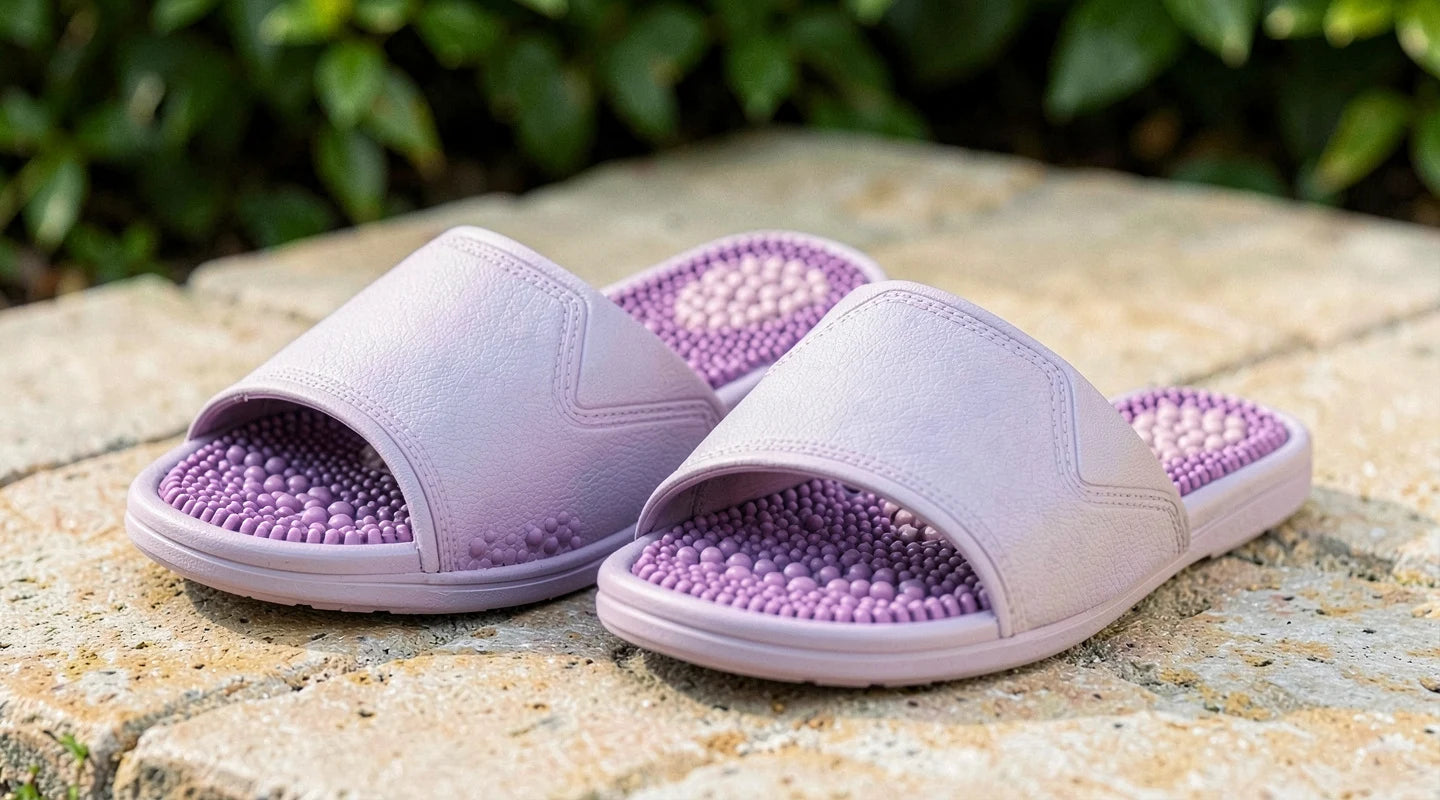 Close view of a Fecrux smooth band sandal showing the unbroken band and the textured footbed